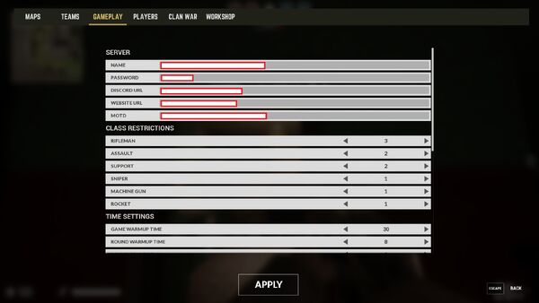 Server configuration gameplay