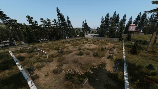 The sports field near the rear of the camp.