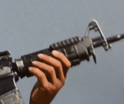 RIS version seen in Pre-Alpha footage, likely removed as to not confuse players about attachment points like the RIS handguard