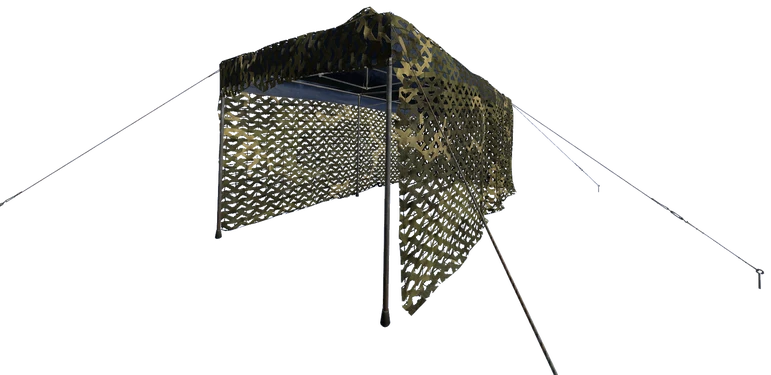 Pitched Party Tent with Camo Net attached