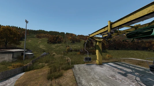 Gondola lift at the base of the ski slope.
