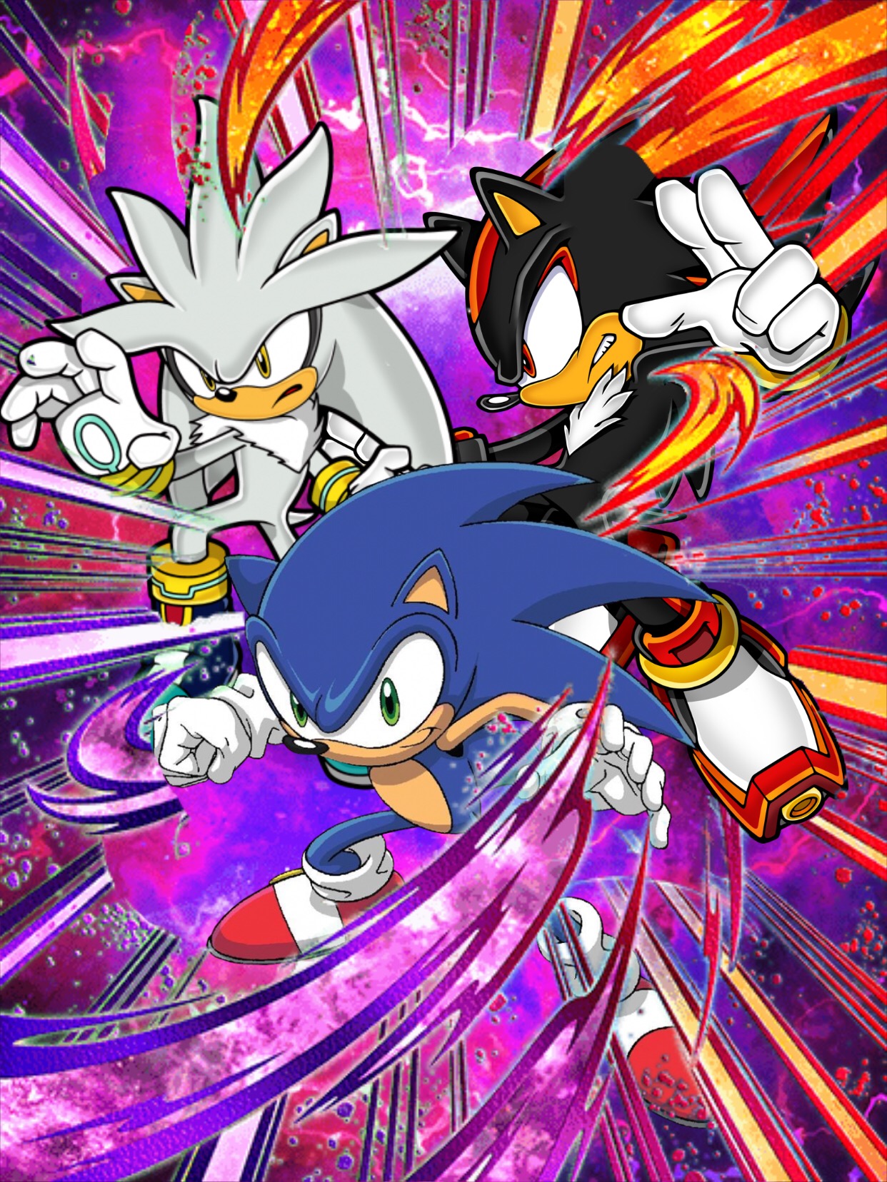 sonic the hedgehog, shadow the hedgehog, and silver the hedgehog (sonic)  drawn by olivashko