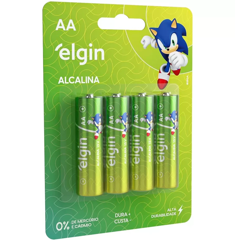 Pilha Alcalina, Elgin, Palito AAA, Blister com 4