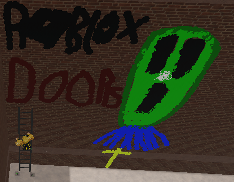 Roblox Doors Fan Art of Ambush with the Crucifx in Spray Paint