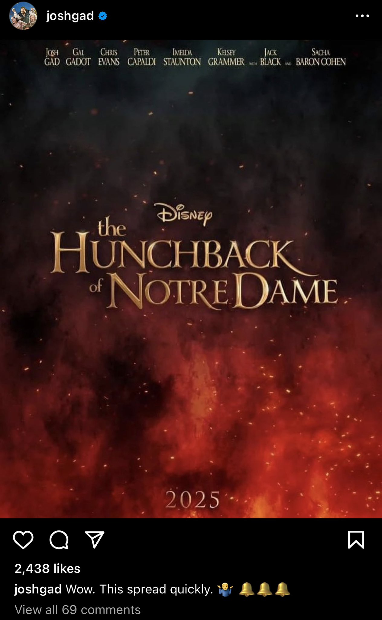 Josh Gad seemingly teases his liveaction adaptation of ‘THE HUNCHBACK OF OF NOTRE DAME’ for
