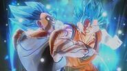 Vegito landing Savage Strike against Custom SSGSS Gogeta.