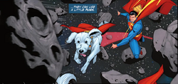Kent y Krypto jugando en el espacio