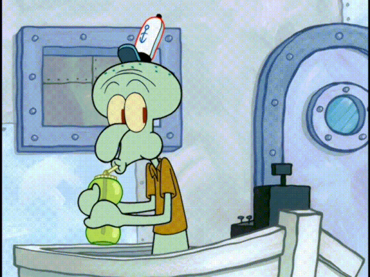 Squidward drinking a Kelp Shake without Mr. Krabs knowing Fandom
