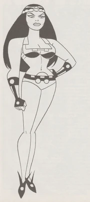 's original design of Barda for "". Her final design would cover her midriff with a cloth stripe.