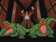 The Sewer King, with crocodiles in tow.