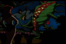 Batman fighting a venus fly trap
