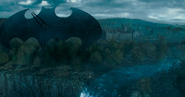 The Batkite floating above the Flashpoint Wayne Manor.