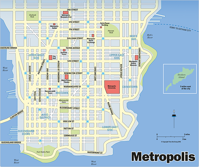 Map of the Gotham-Metropolis-Blüdhaven area in the Delaware Bay