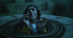 Young Barry trapped in iron