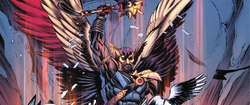 Hawkman emerges from the museum to chase the thief