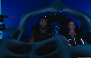 Jason Momoa and Amber Heard in a ship on the set of Aquaman