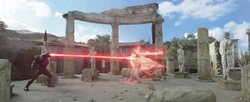 Black Manta using his helmet's optical lasers