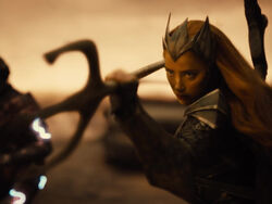 AMera points her trident at Superman