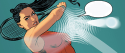 Diana Prince turns back a shot from a Retrobot