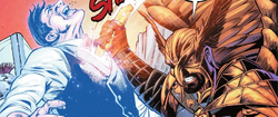 Hawkman embeds a piece of The Champion's artifact in Jim Craddock's chest
