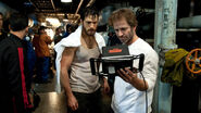 Henry Cavill and Zack Snyder on set