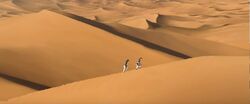 Arthur and Mera in the Sahara desert