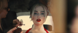 Harley Quinn is surprised to see herself in a mirror