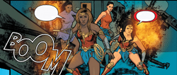 Wonder Woman and her companions arrive at the Retrobots' main office