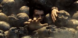 Superman's drowns in a nightmare of skulls