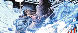Hawkman is attacked by the ghost of Jim Craddock with an ice machine