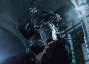 A battered Batman stepping on Superman's throat