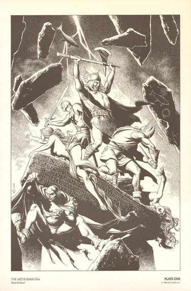 Heróis da Idade Média: Príncipe Viking, Cavaleiro Brilhante, Cavaleiro Silencioso e o demônio Etrigan.