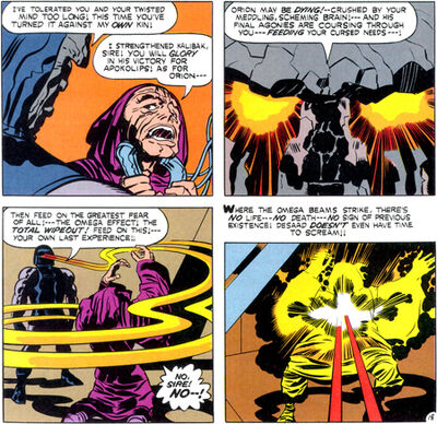 Darkseid usa o Efeito Ômega para desintegrar . Ele iria reintegrá-lo em outra ocasião.