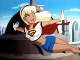 Supergirl patrols Metropolis.