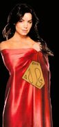 Lois draped in Superman's cape.