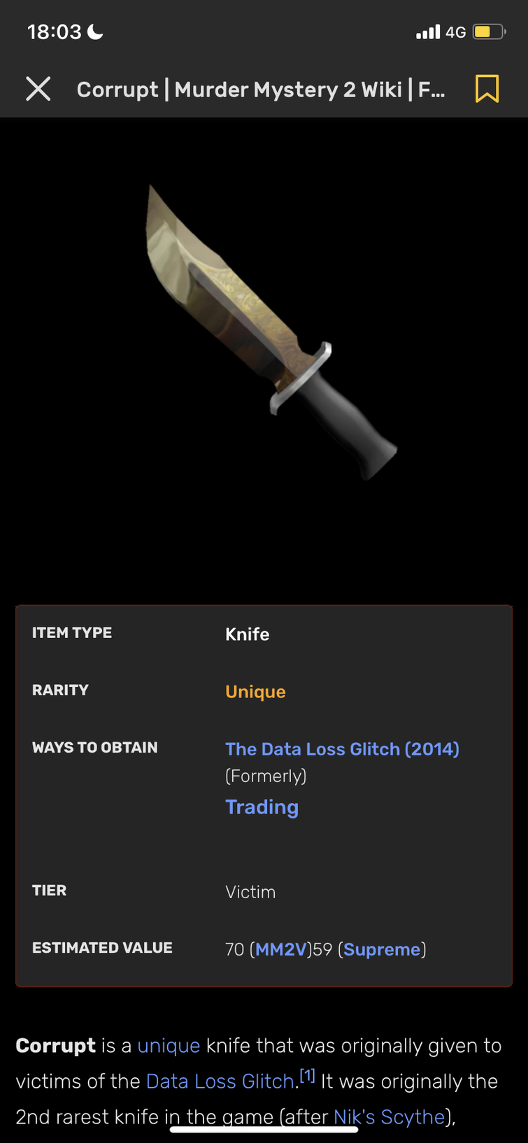 Classic Knife, Murder Mystery 2 Wiki