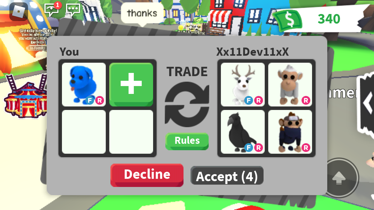 Trading MEGA BLUE DOG in A RICH ADOPT ME SERVER (BEST TRADES) 