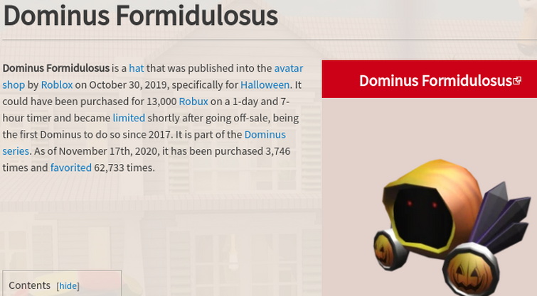 Dominus Formidulosus, Roblox Wiki
