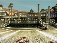 Fountain in Al Fresca Plaza which has the Sub-machine gun submerged inside