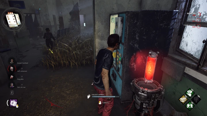 Dwight collecting GenMat from a Red Barrel