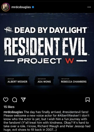 D.C. Douglas conferma su Instagram che non sarà lui a doppiare Albert Wesker su Dead by Daylight.