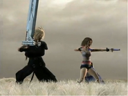 Cloud uses his Fusion Swords alongside Yuna.