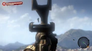Aiming down the sights of the weapon, showing the broken iron sights