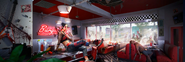 Amy sitting in a Burger 66 restaurant. Image from the Dead Island pre-order website