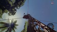Looking up at the top of the radio tower