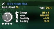The stats of a level 50 fully upgraded blue 'rare' rarity Flanged Mace in the original game