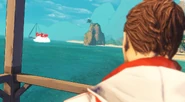 The boat being hit by something unknown