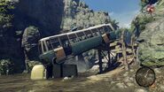 The bus hanging off the end