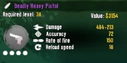 The stats of a fully upgraded level 36 purple 'very rare' rarity Heavy Pistol