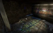 The bunker's back room, containing the Blue Skull altar and a metal chest